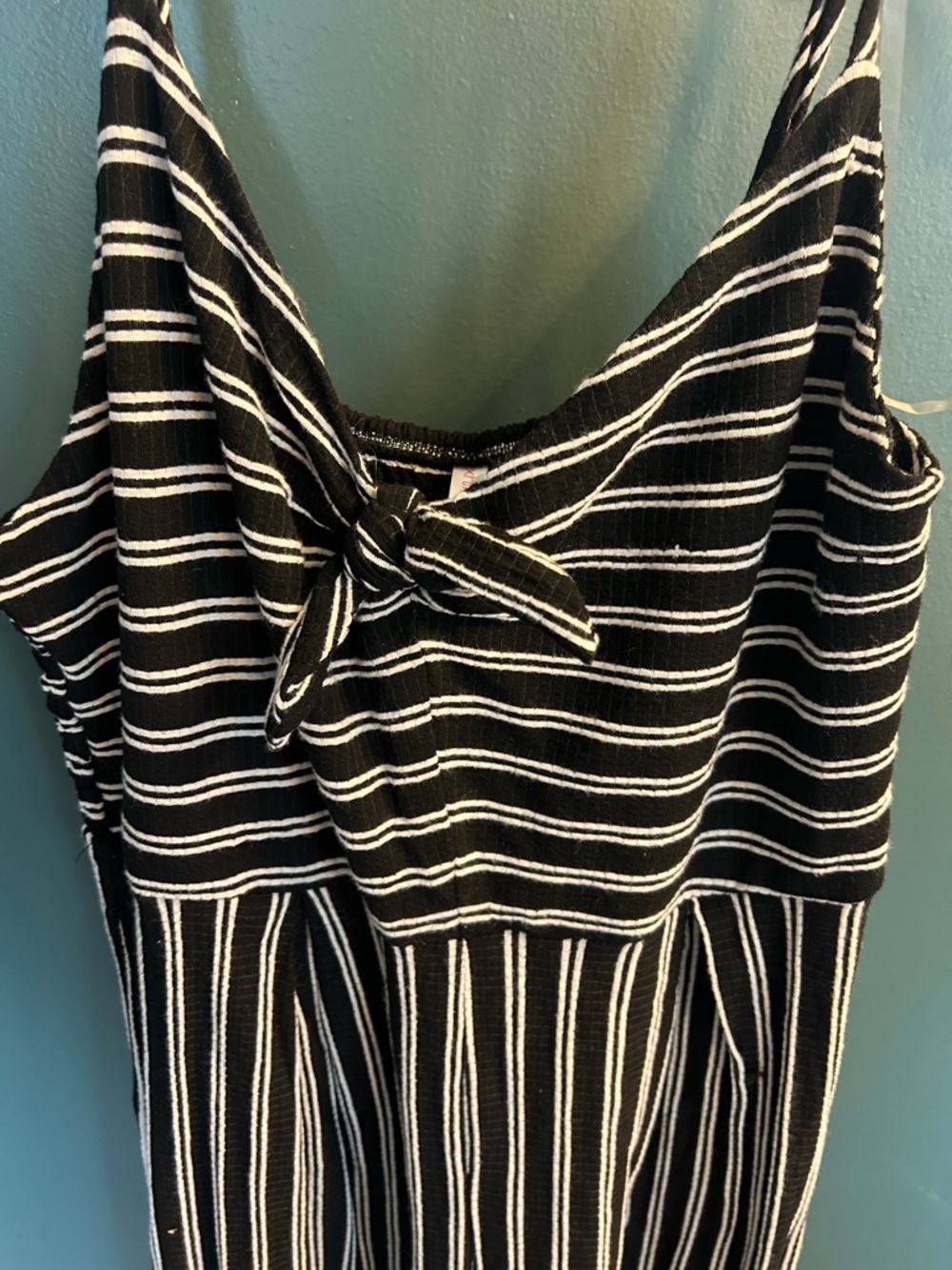 Xhilaration Black and White Striped One-Shoulder Tie-Front Dress